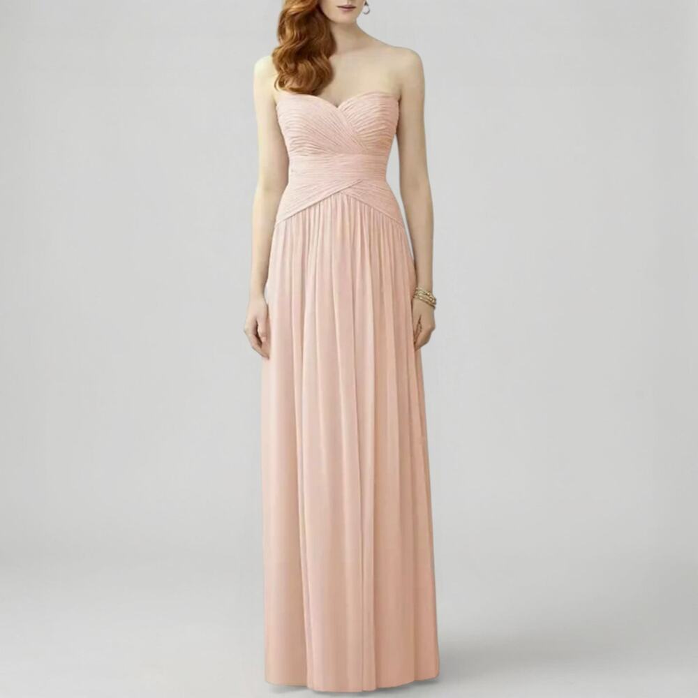 Dessy Strapless Ruched Long Gown Formal Dress Nude Blush Size 14 NWT #2960LS
